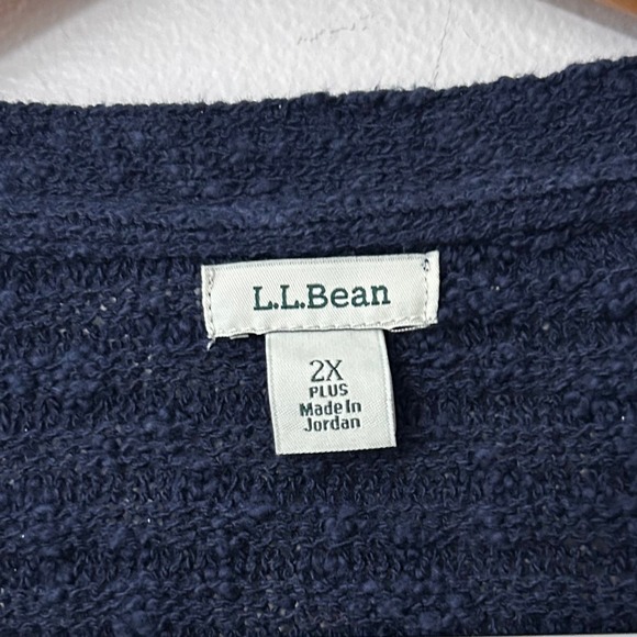 LL Bean Cardigan Sweater Womens 2X Navy Blue 100% Cotton Textured Open Front - Picture 3 of 6